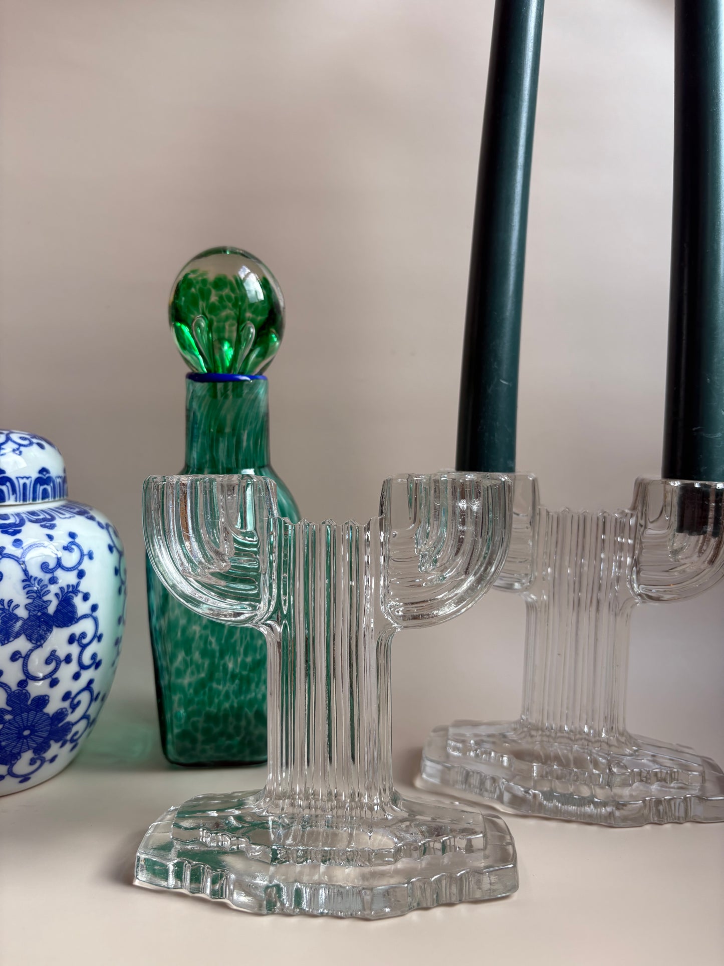 Set of Vintage Glass Double Candleholders