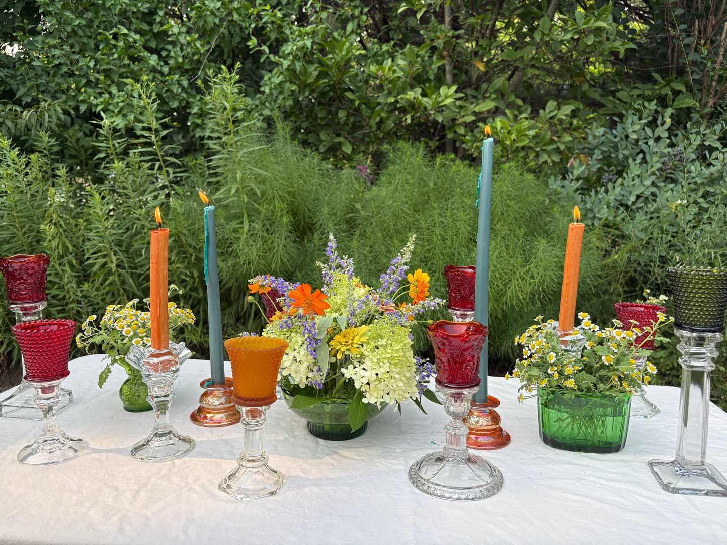 Pair of Vintage Carnival Glass Candleholders