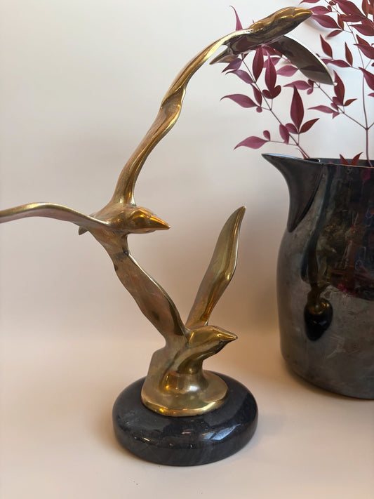 Vintage Brass Birds In Flight Sculpture