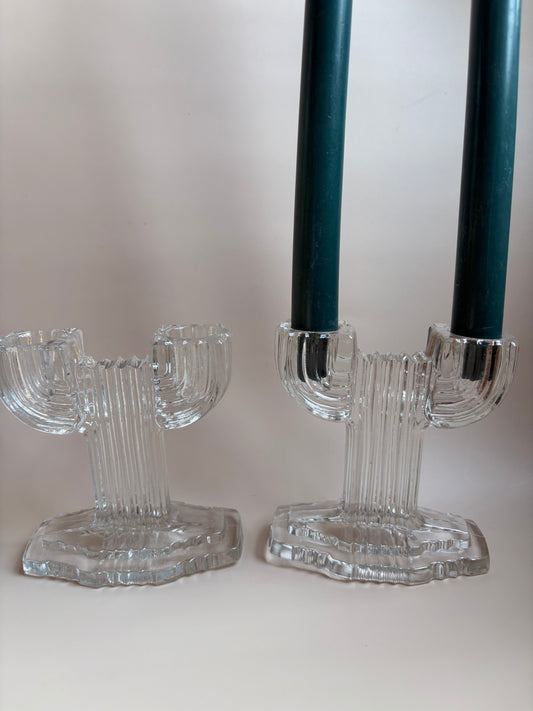 Set of Vintage Glass Double Candleholders