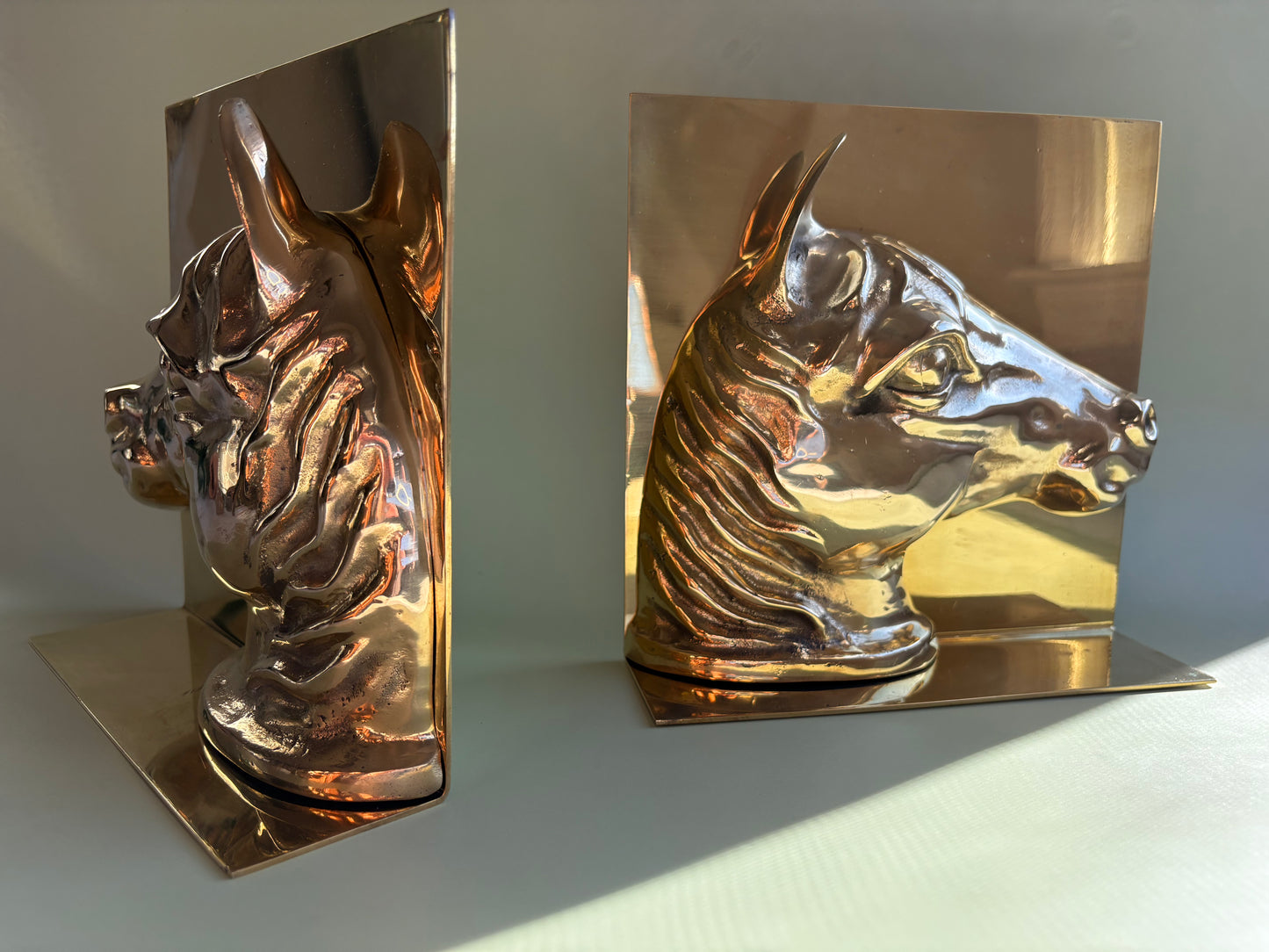 Pair of Vintage Brass Horse Head Bookends