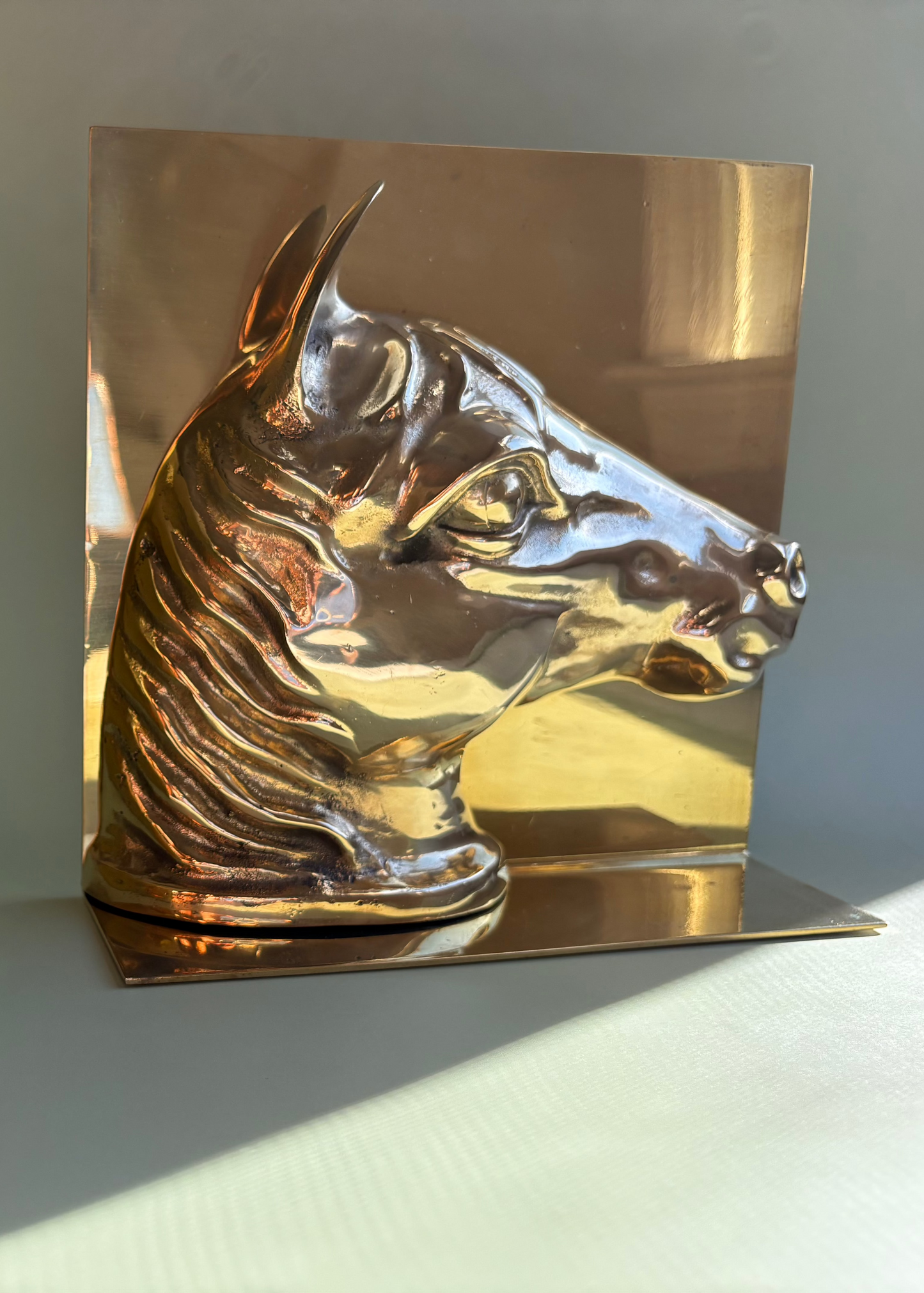 Pair of Vintage Brass Horse Head Bookends