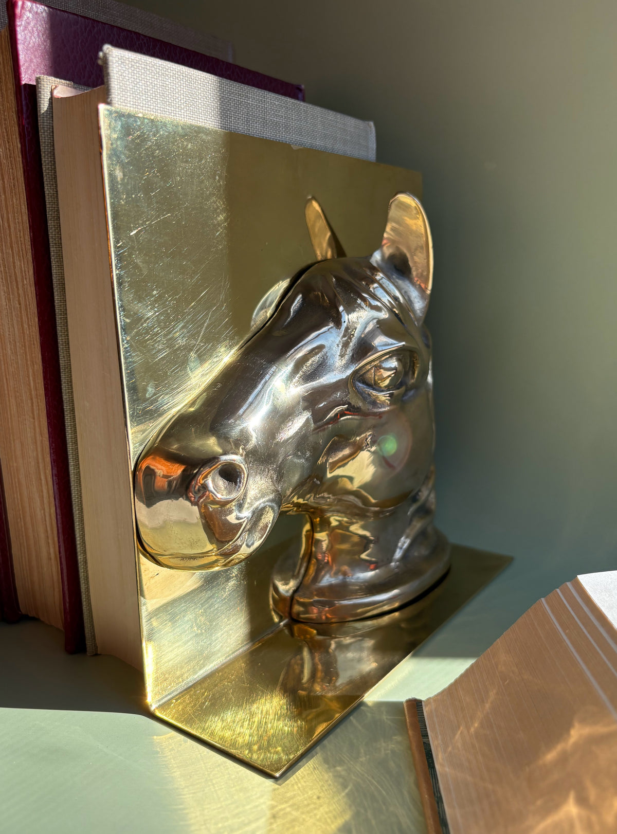 Pair of Vintage Brass Horse Head Bookends