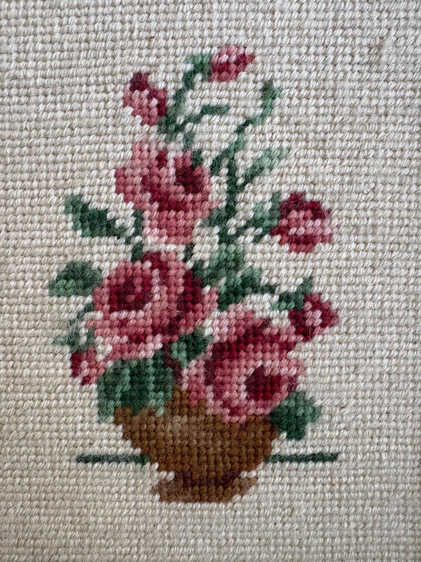 Vintage Framed Needlepoint Red Roses Art