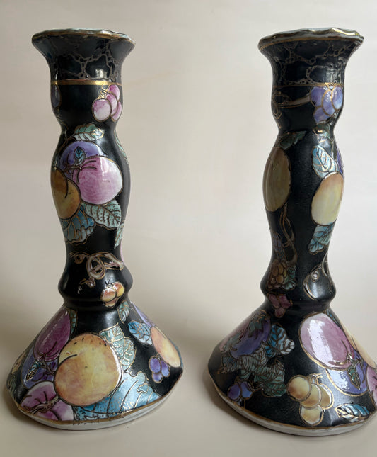 Vintage Pair of Porcelain Candlestick Holders