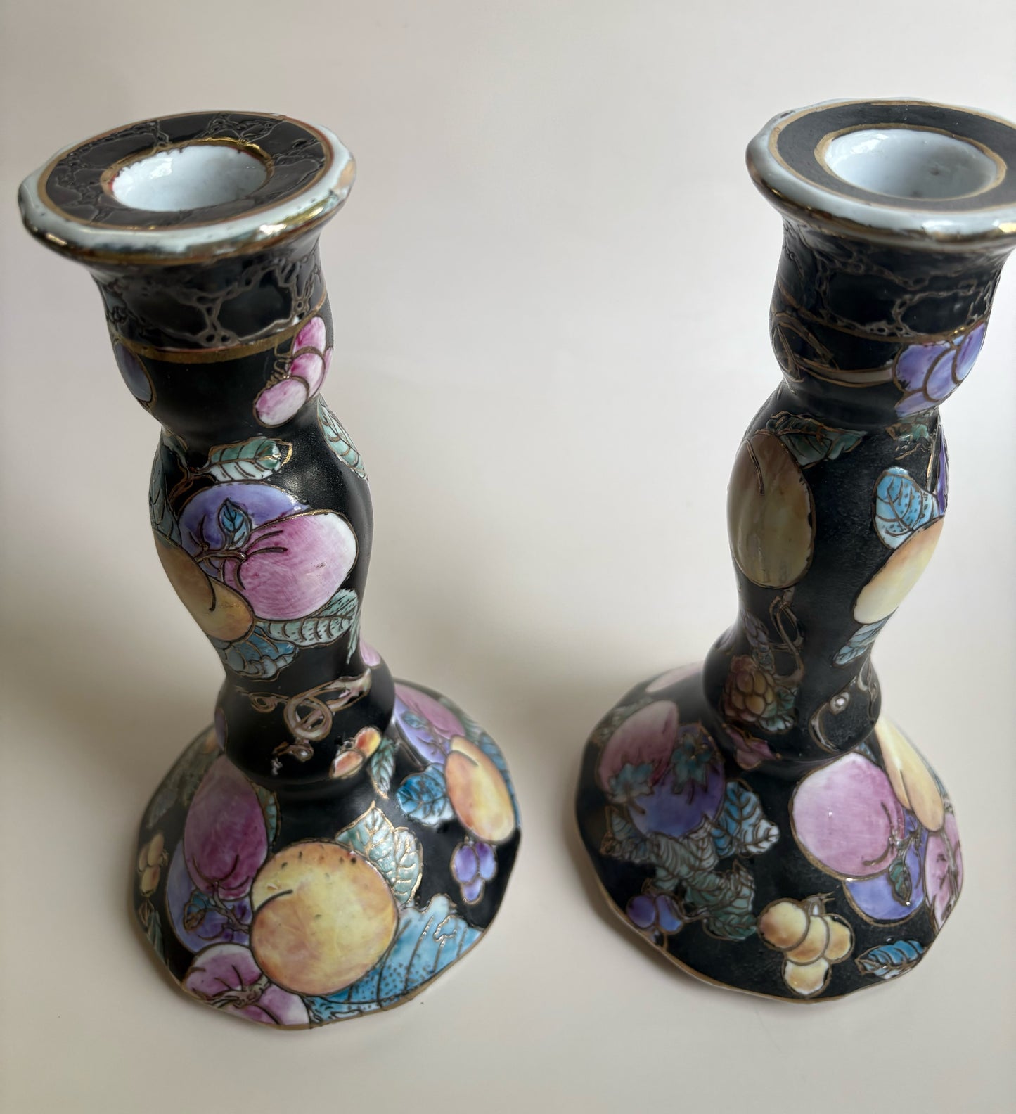 Vintage Pair of Porcelain Candlestick Holders