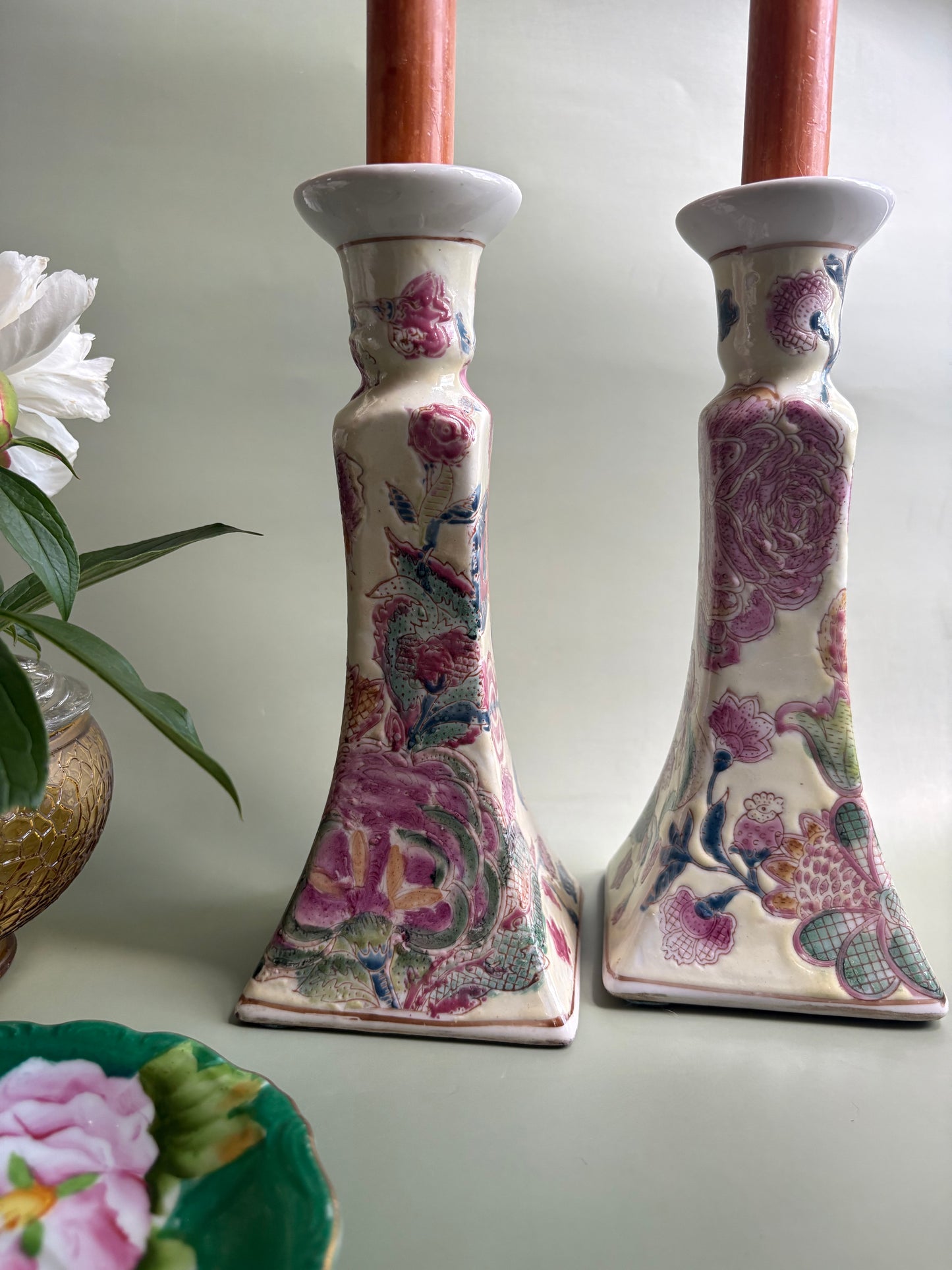 Vintage Pair of Chinoiserie Candlestick Holders