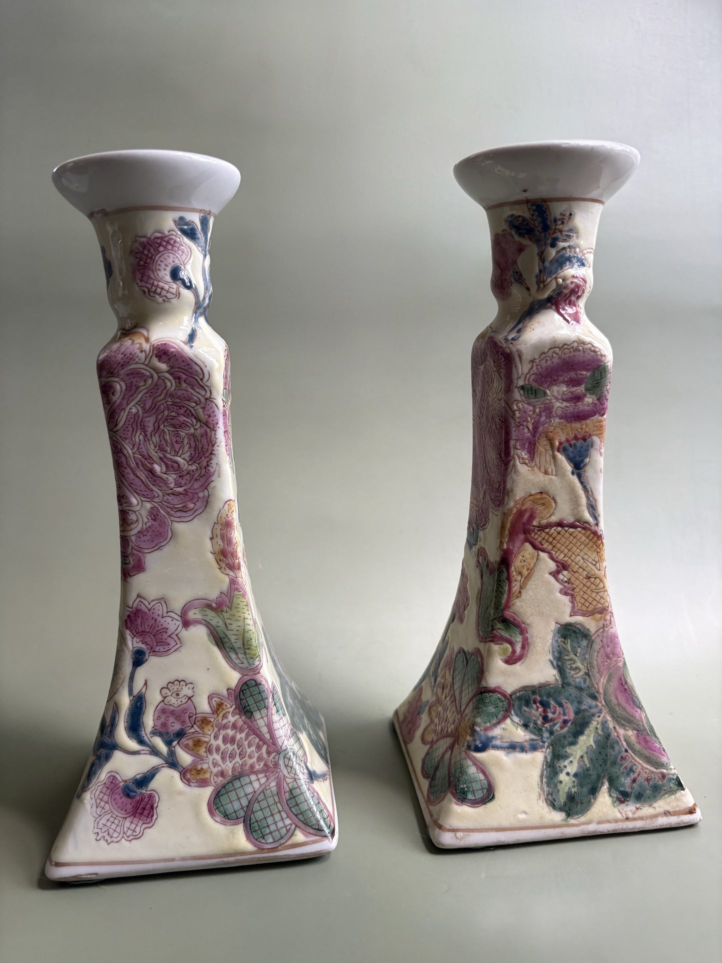 Vintage Pair of Chinoiserie Candlestick Holders