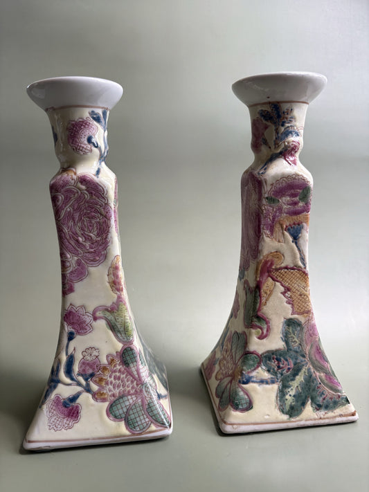 Vintage Pair of Chinoiserie Candlestick Holders