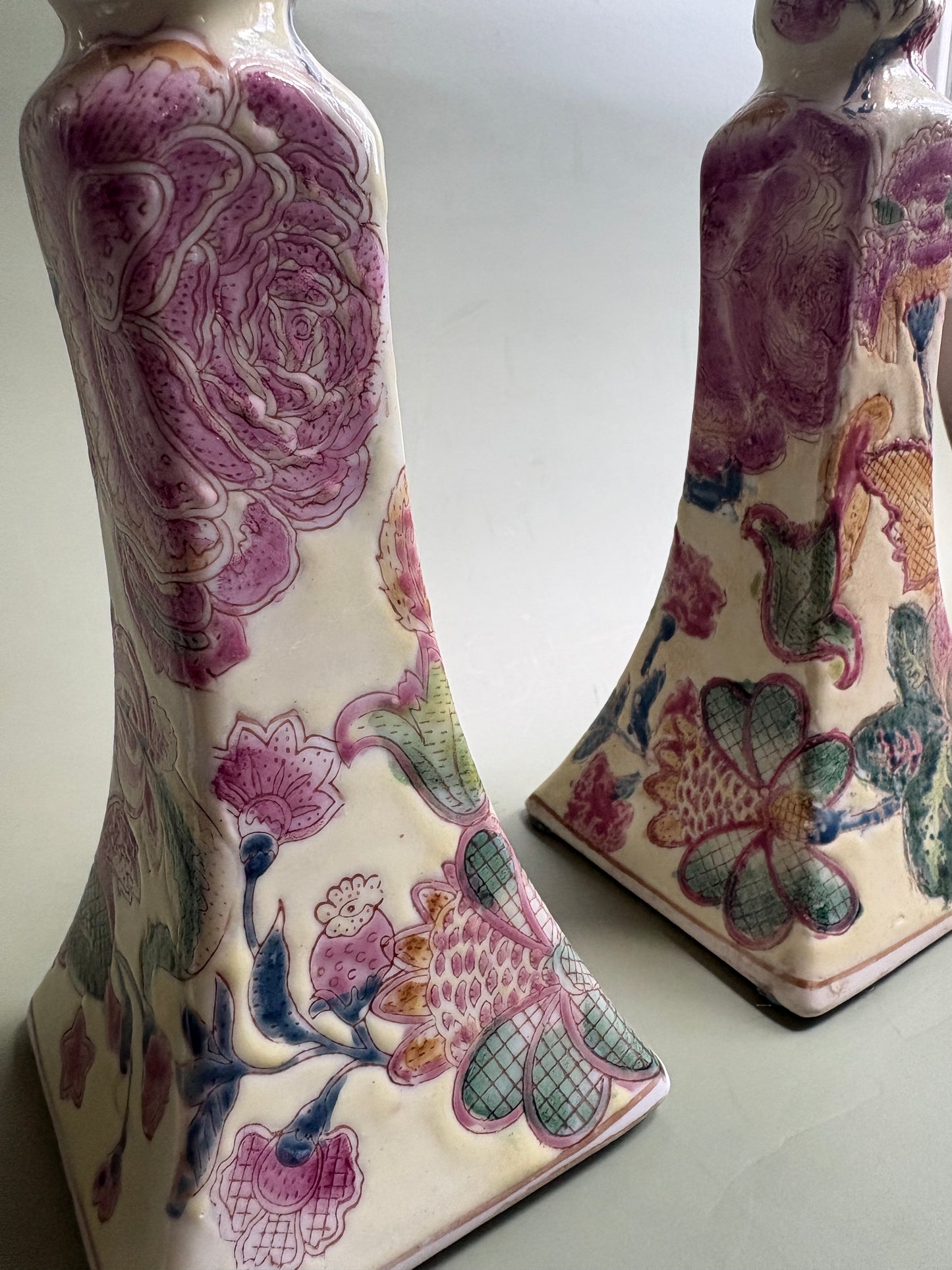 Vintage Pair of Chinoiserie Candlestick Holders