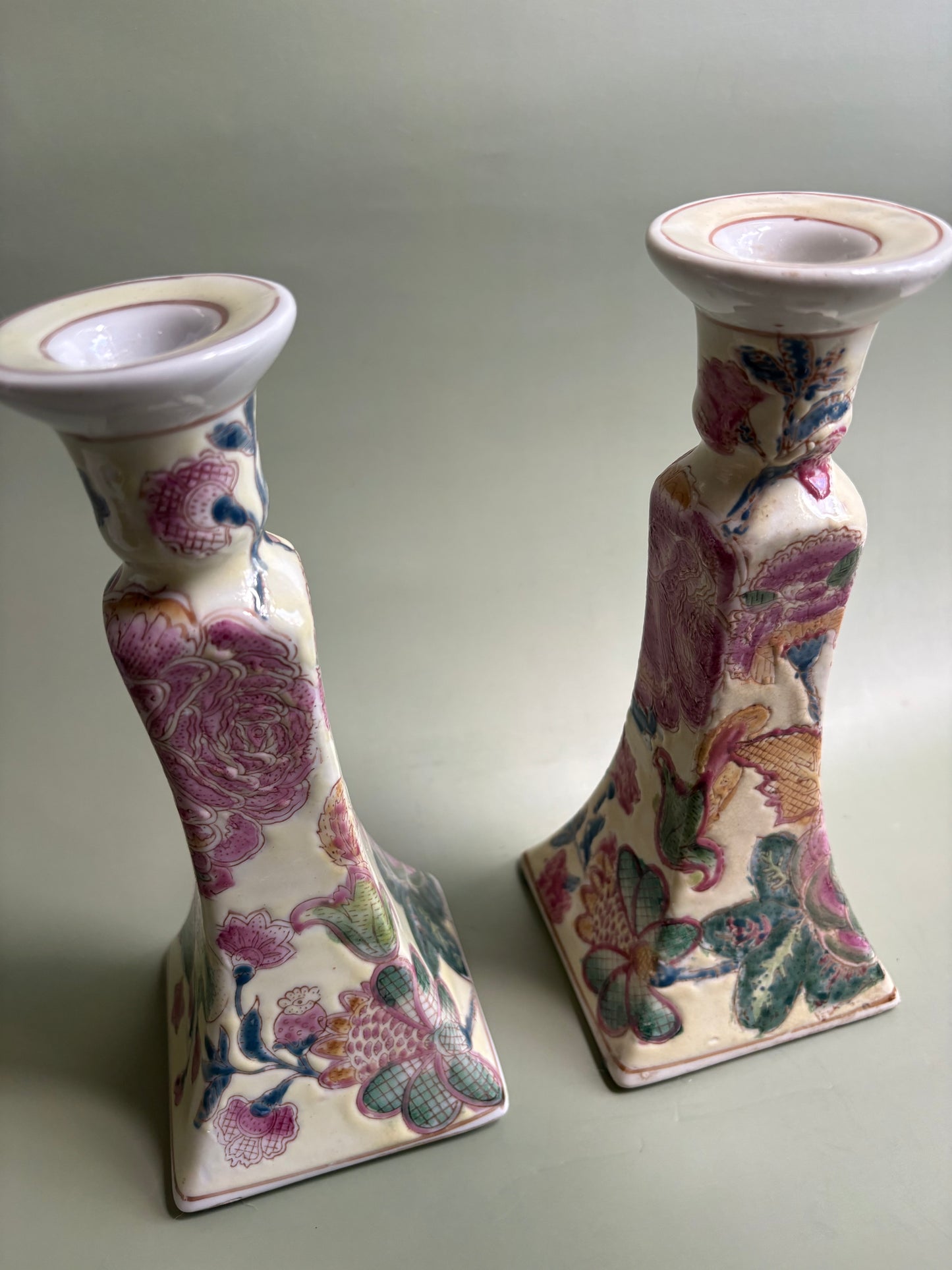 Vintage Pair of Chinoiserie Candlestick Holders