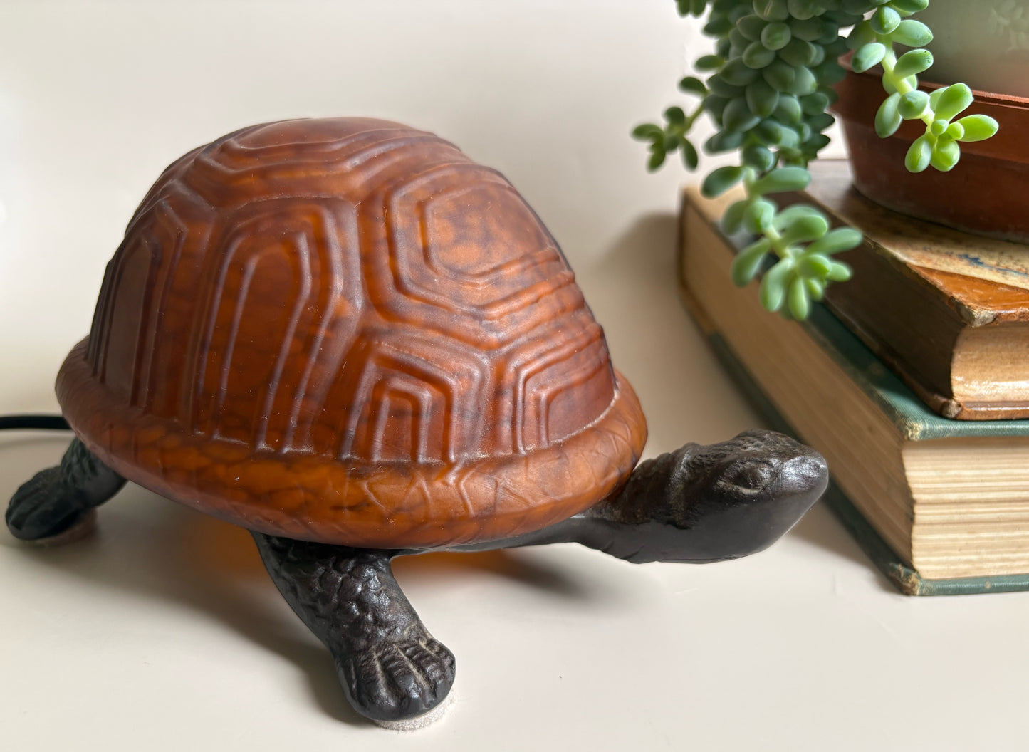 Metal and Glass Turtle Lamp