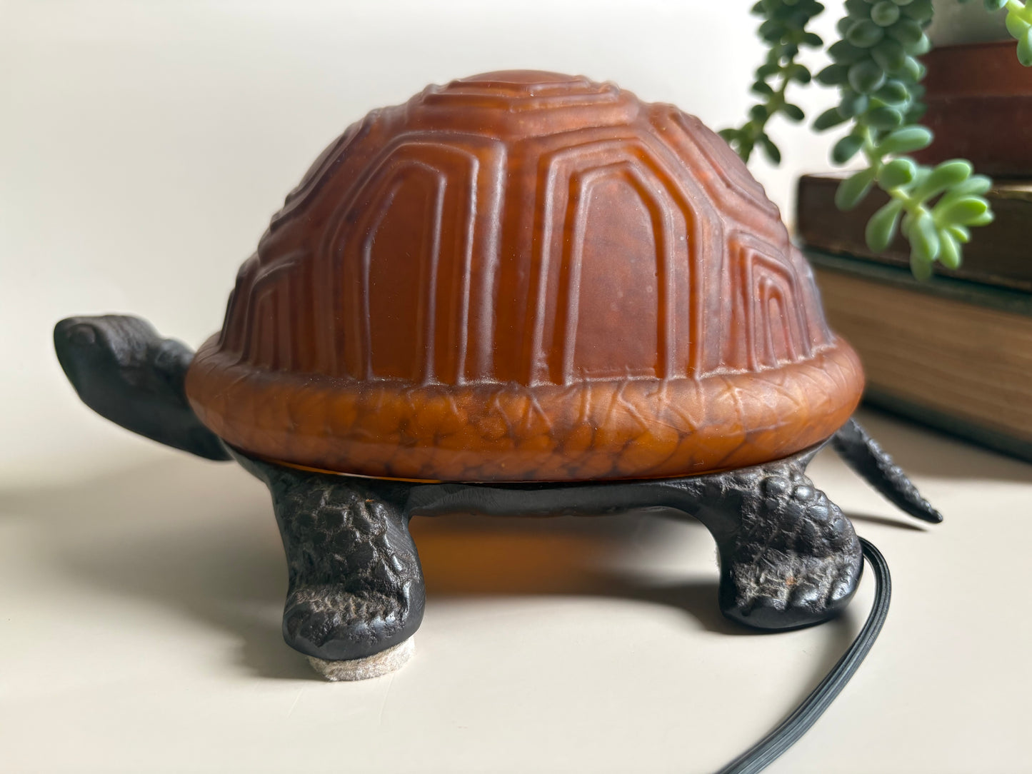 Metal and Glass Turtle Lamp