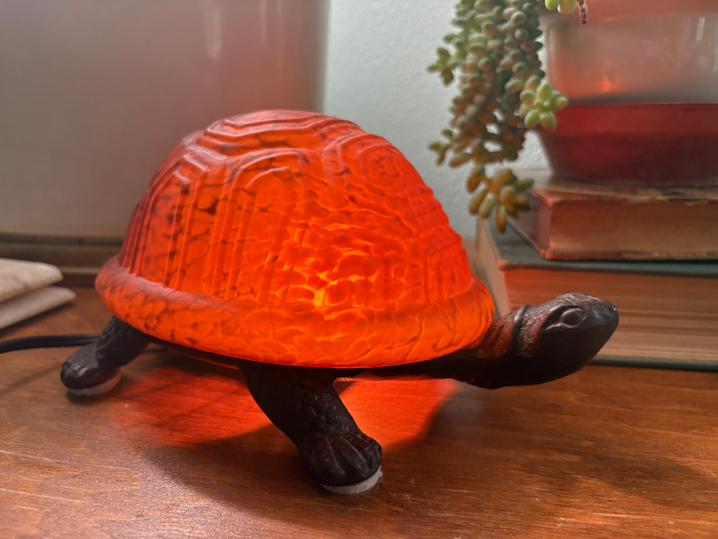 Metal and Glass Turtle Lamp