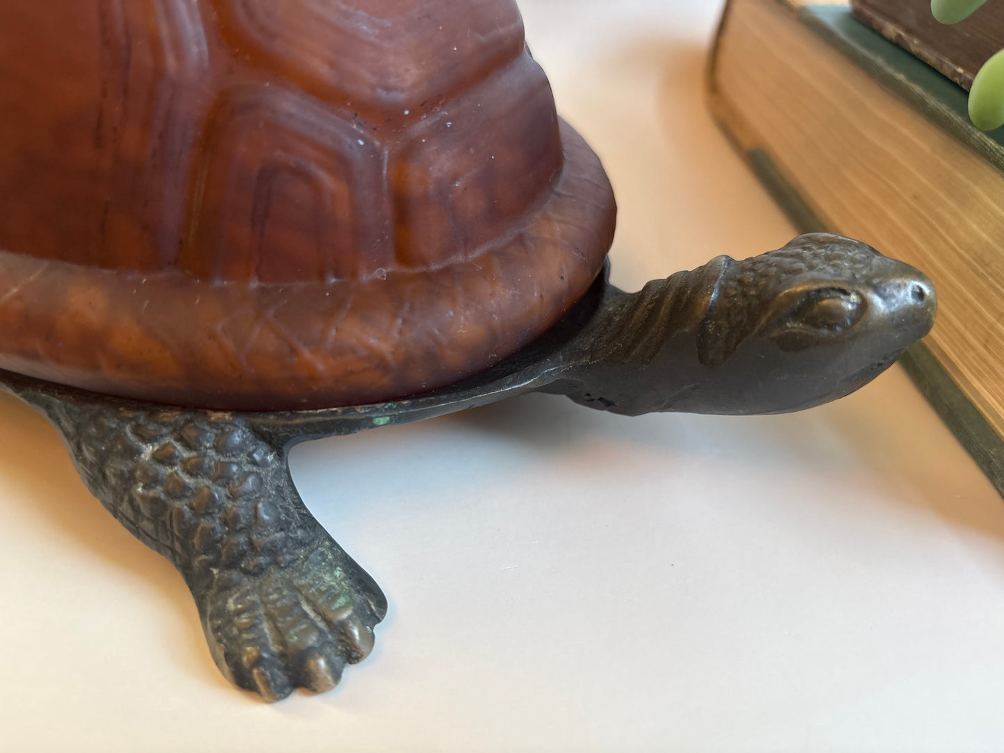 Brass Finish Metal & Glass Turtle Lamp