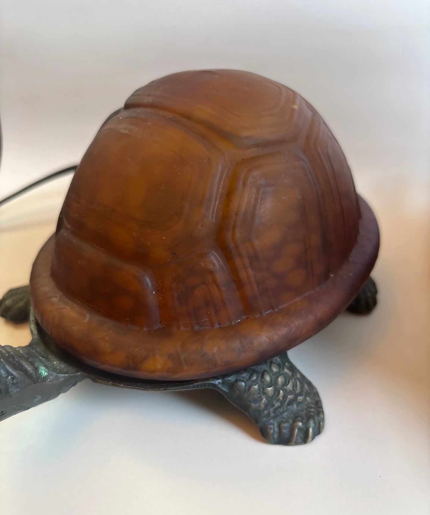Brass Finish Metal & Glass Turtle Lamp