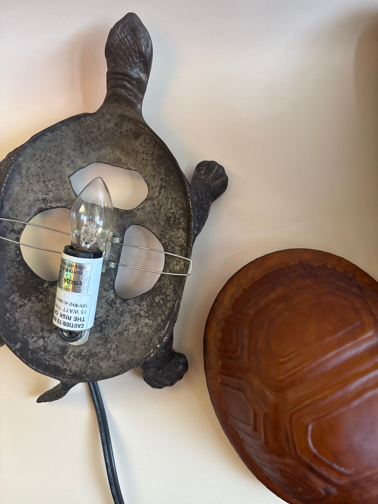 Brass Finish Metal & Glass Turtle Lamp
