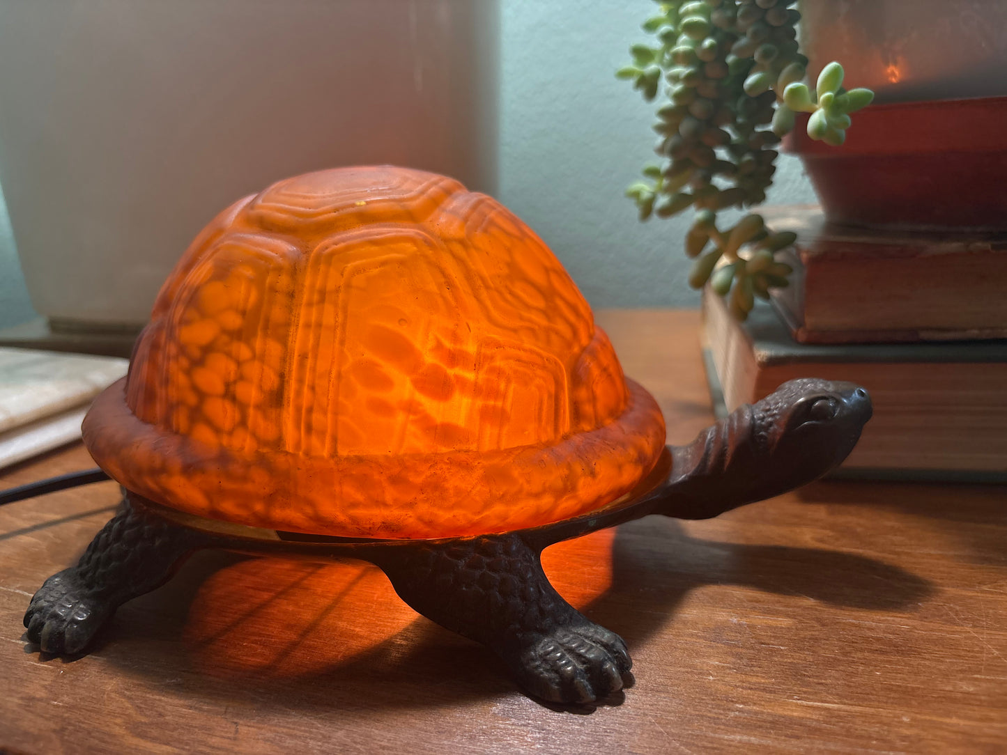 Brass Finish Metal & Glass Turtle Lamp