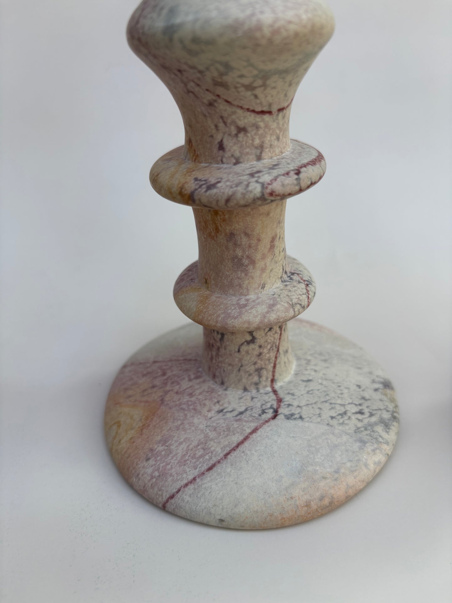 Vintage Pair of Pink Stone Candlestick Holders