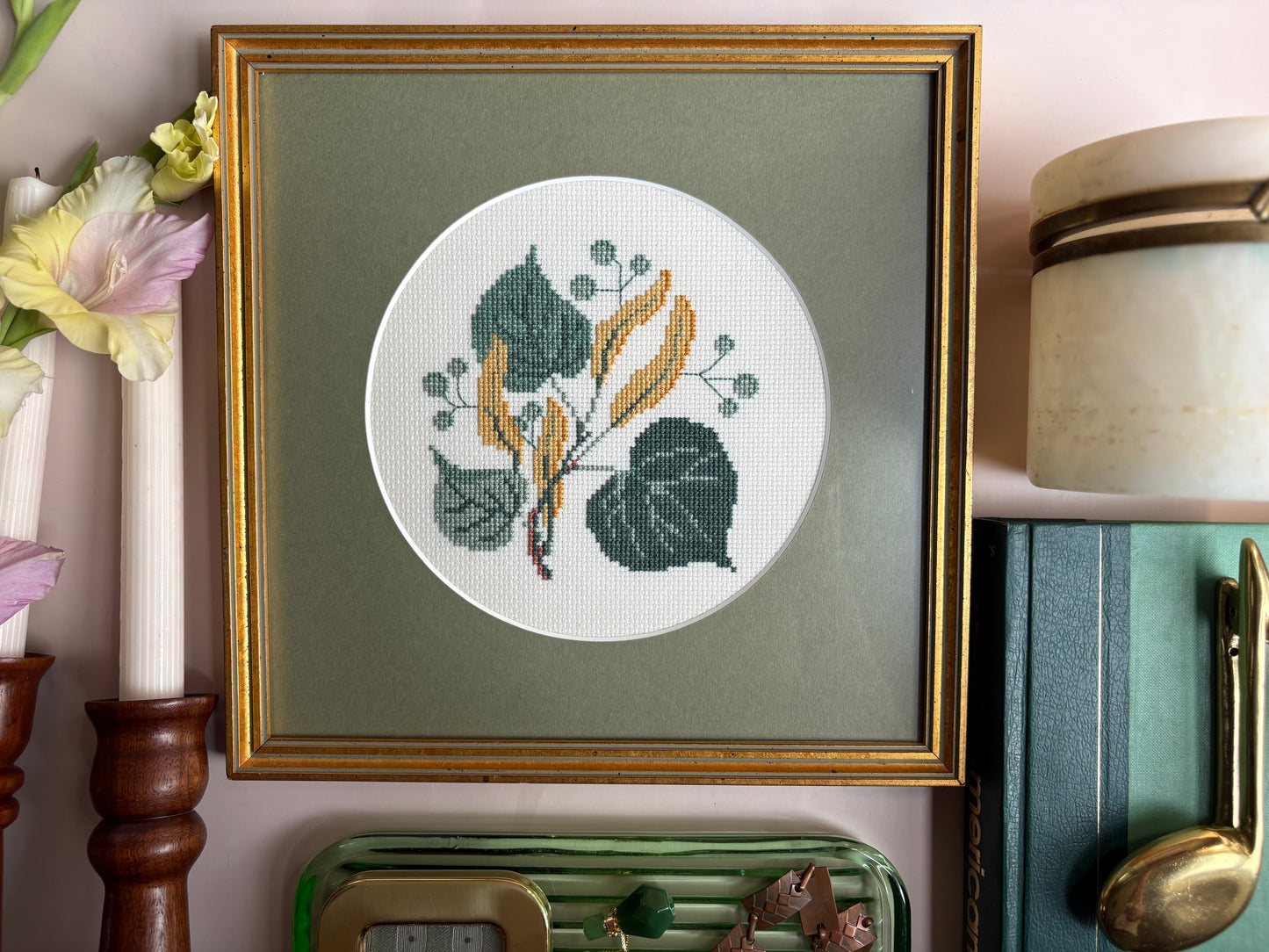 Framed Botanical Needlepoint Art