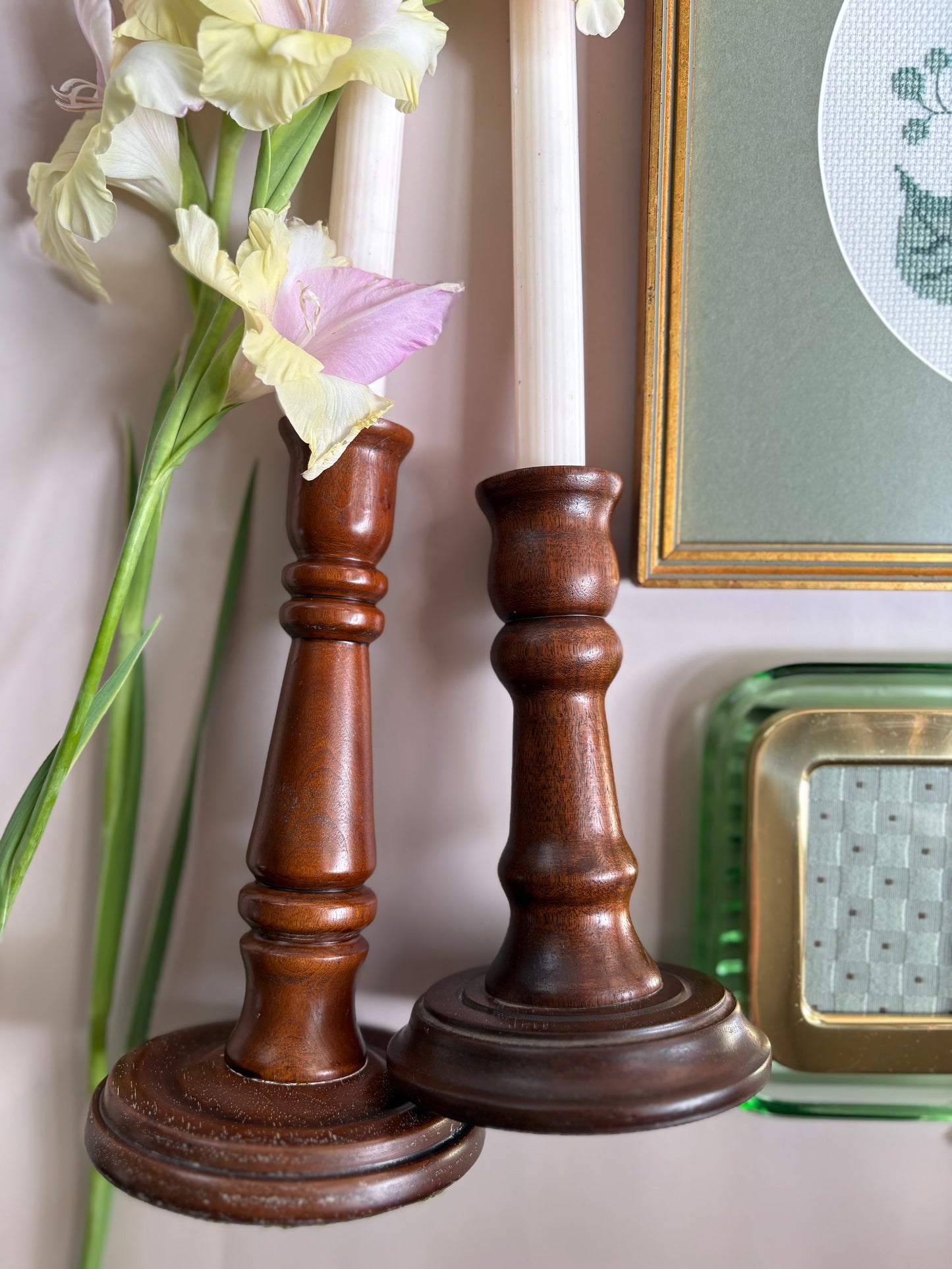 Vintage Pair of Wood Candleholders