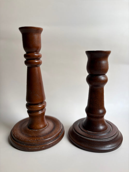 Vintage Pair of Wood Candleholders