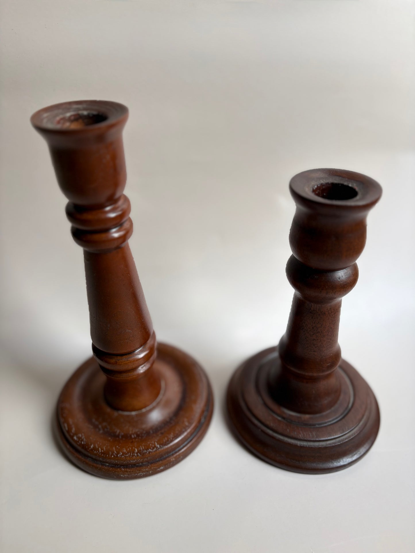 Vintage Pair of Wood Candleholders
