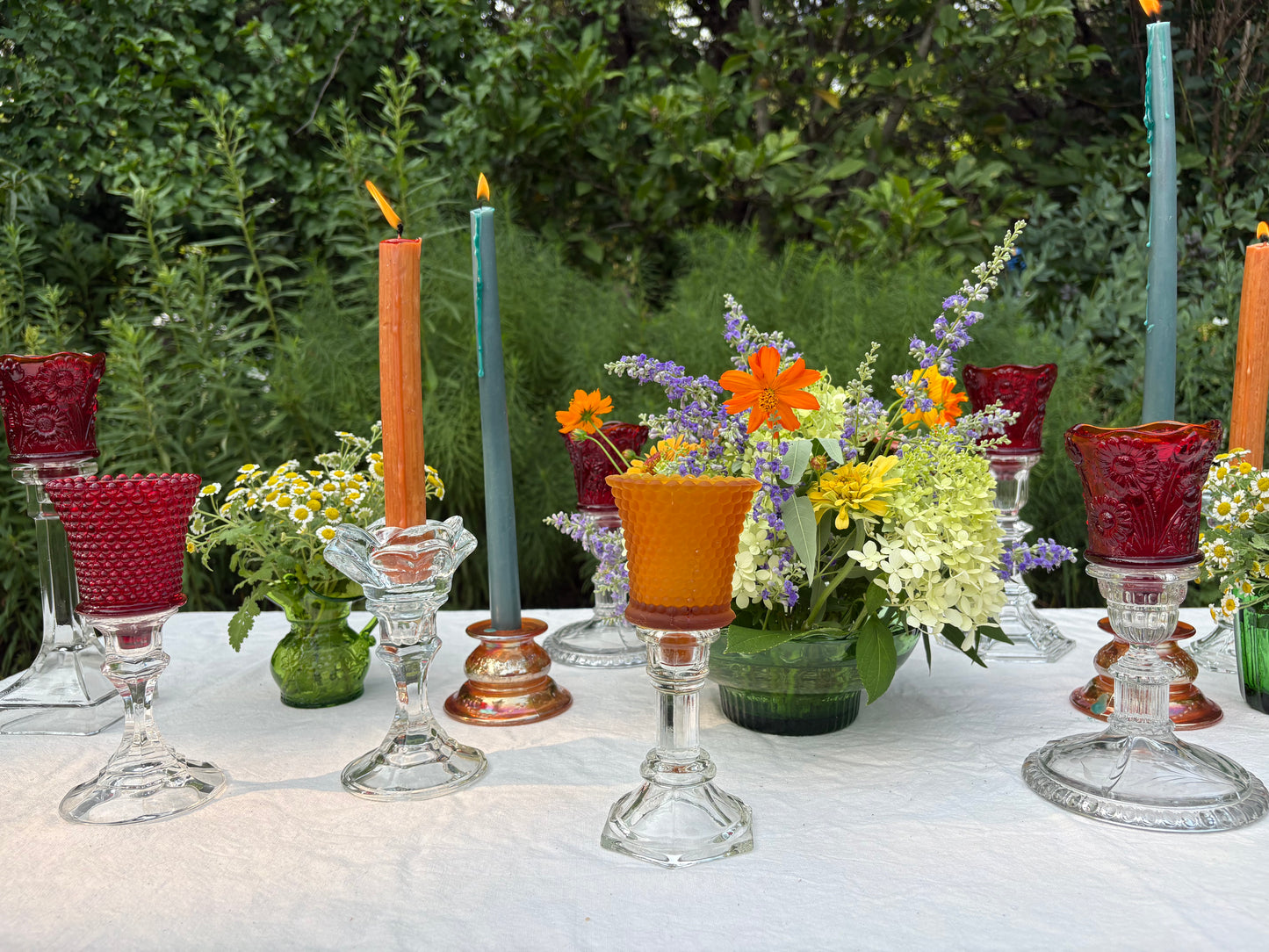 Vintage Hobnail Amber Glass Peg Votive Candleholder