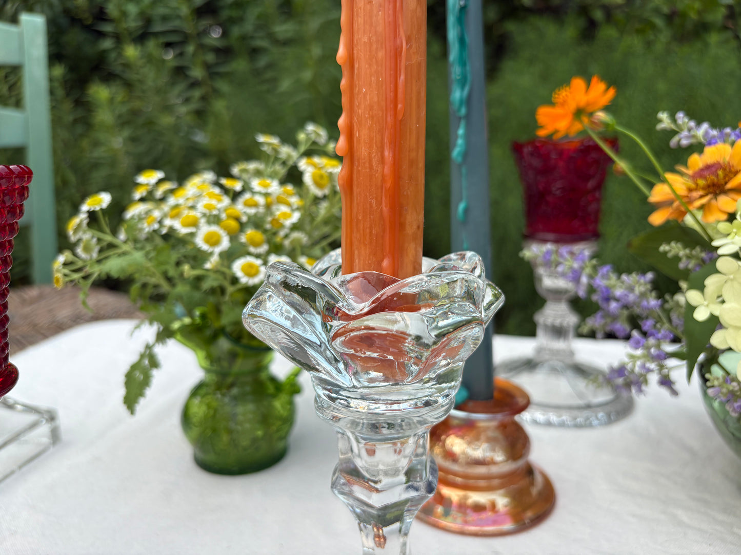 Pair of Vintage Glass Rose Peg Candleholders