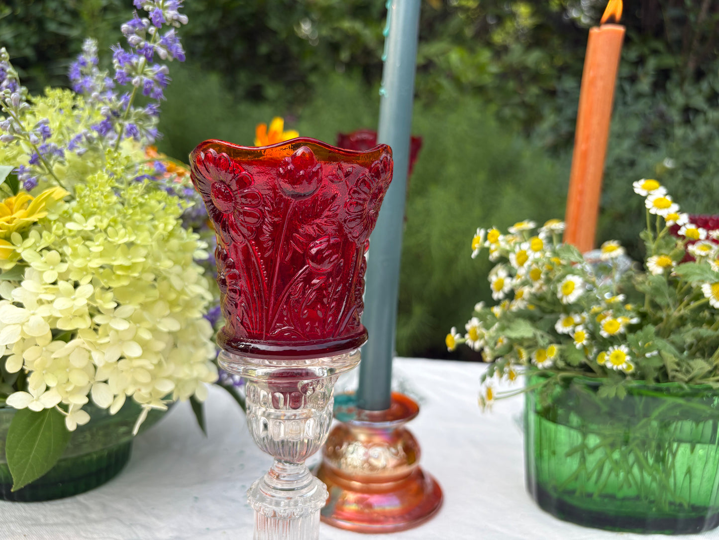 Vintage Floral Ruby Red Glass Peg Votive Candleholder