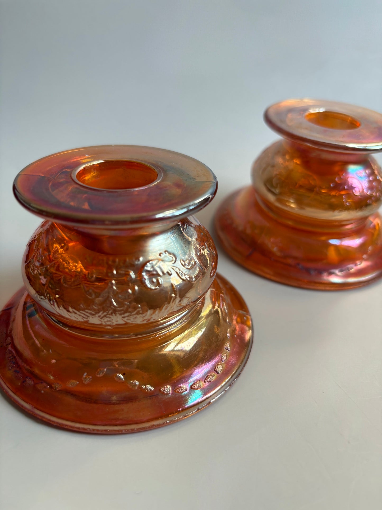 Pair of Vintage Carnival Glass Candleholders