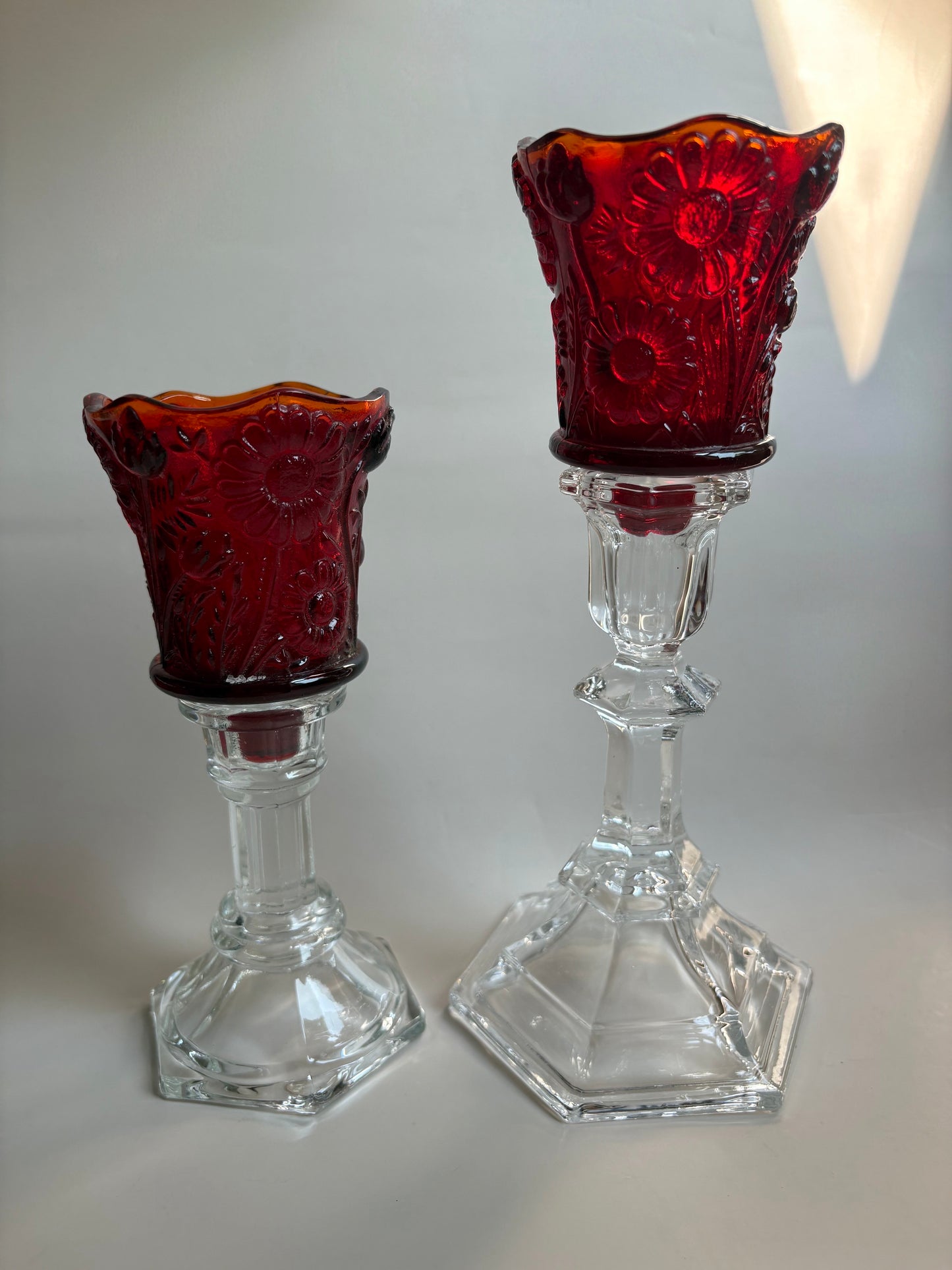Vintage Floral Ruby Red Glass Peg Votive Candleholder