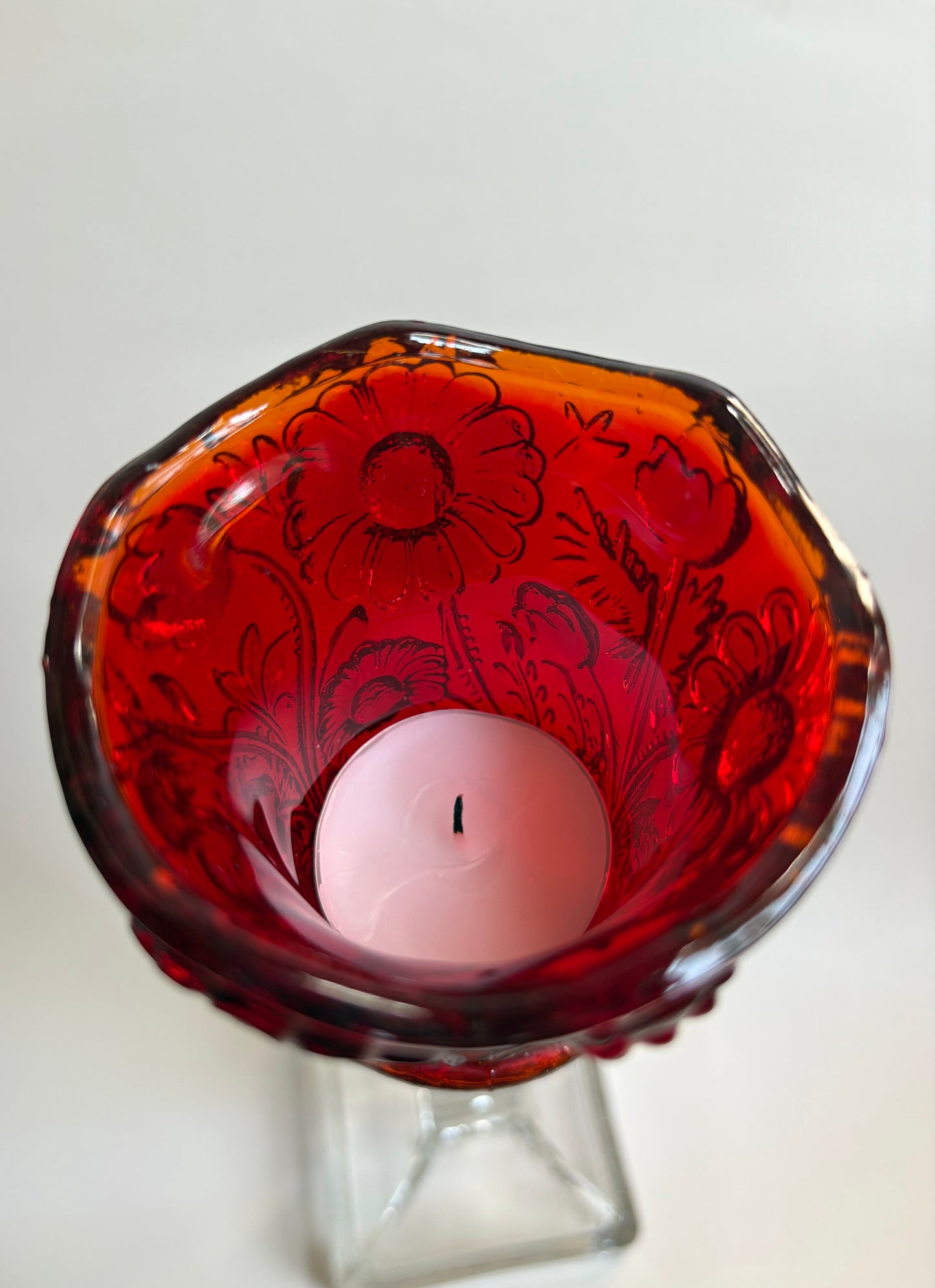Vintage Floral Ruby Red Glass Peg Votive Candleholder