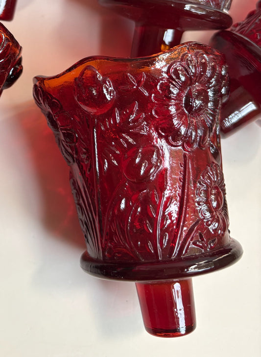 Vintage Floral Ruby Red Glass Peg Votive Candleholder
