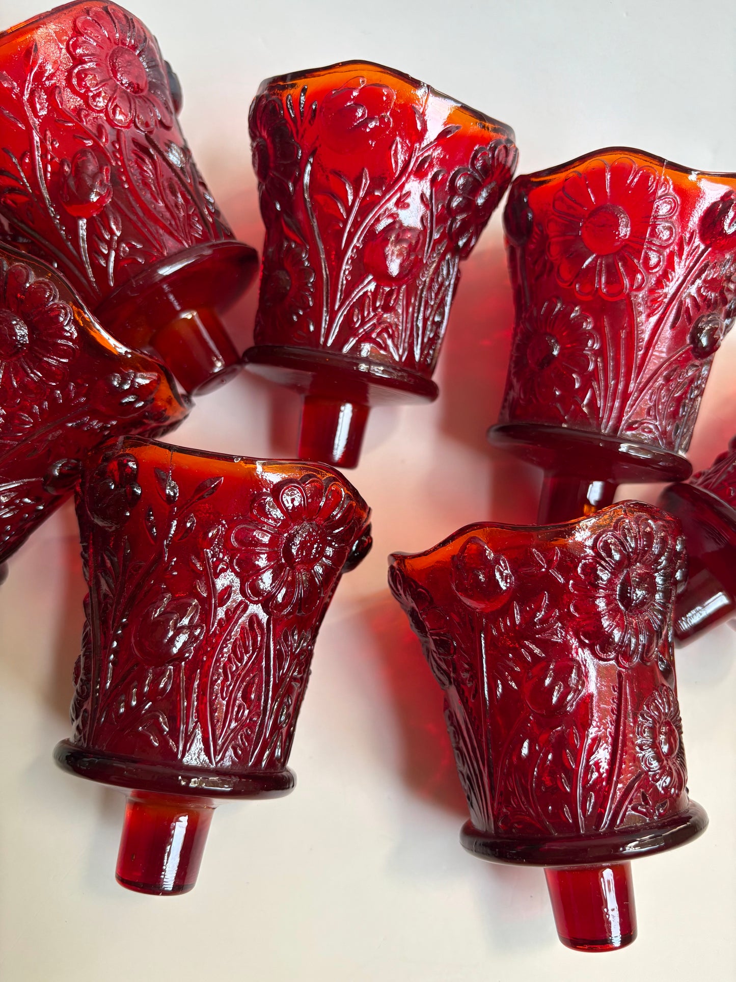 Vintage Floral Ruby Red Glass Peg Votive Candleholder