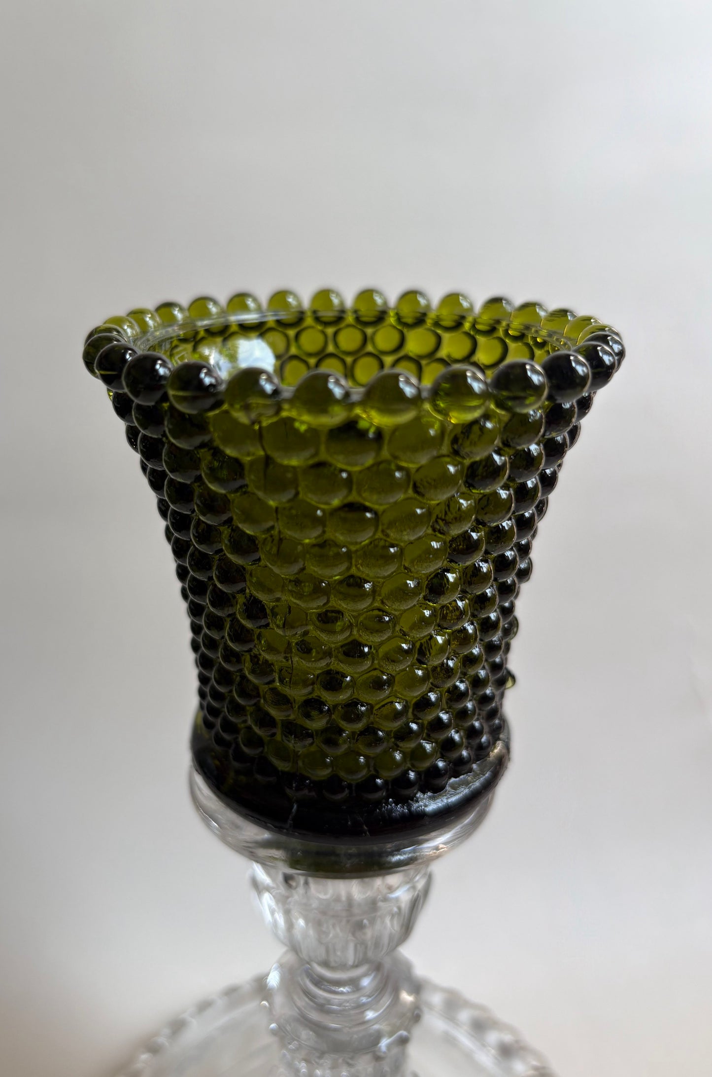 Vintage Green Hobnail Glass Peg Votive Candleholder