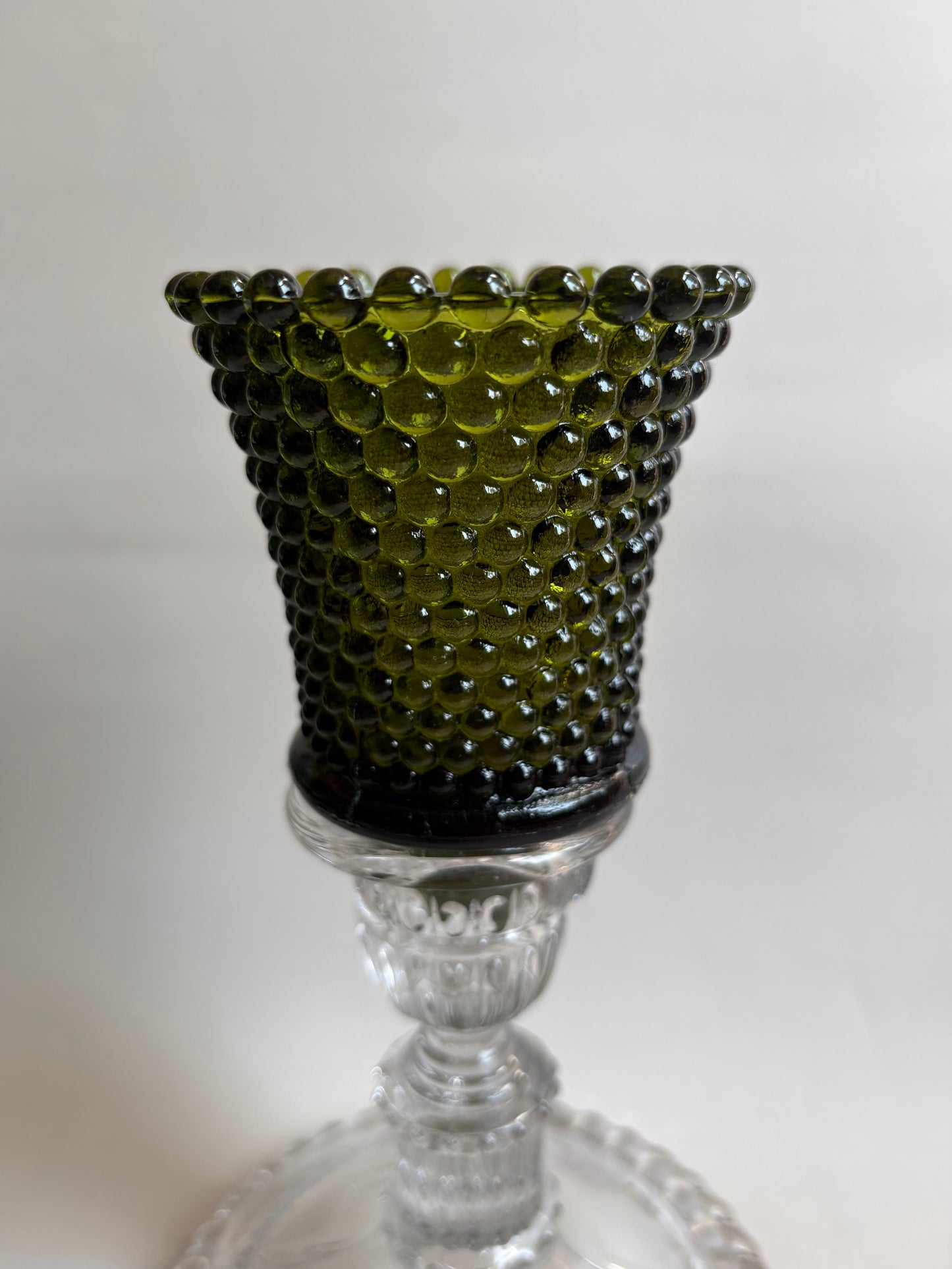 Vintage Green Hobnail Glass Peg Votive Candleholder