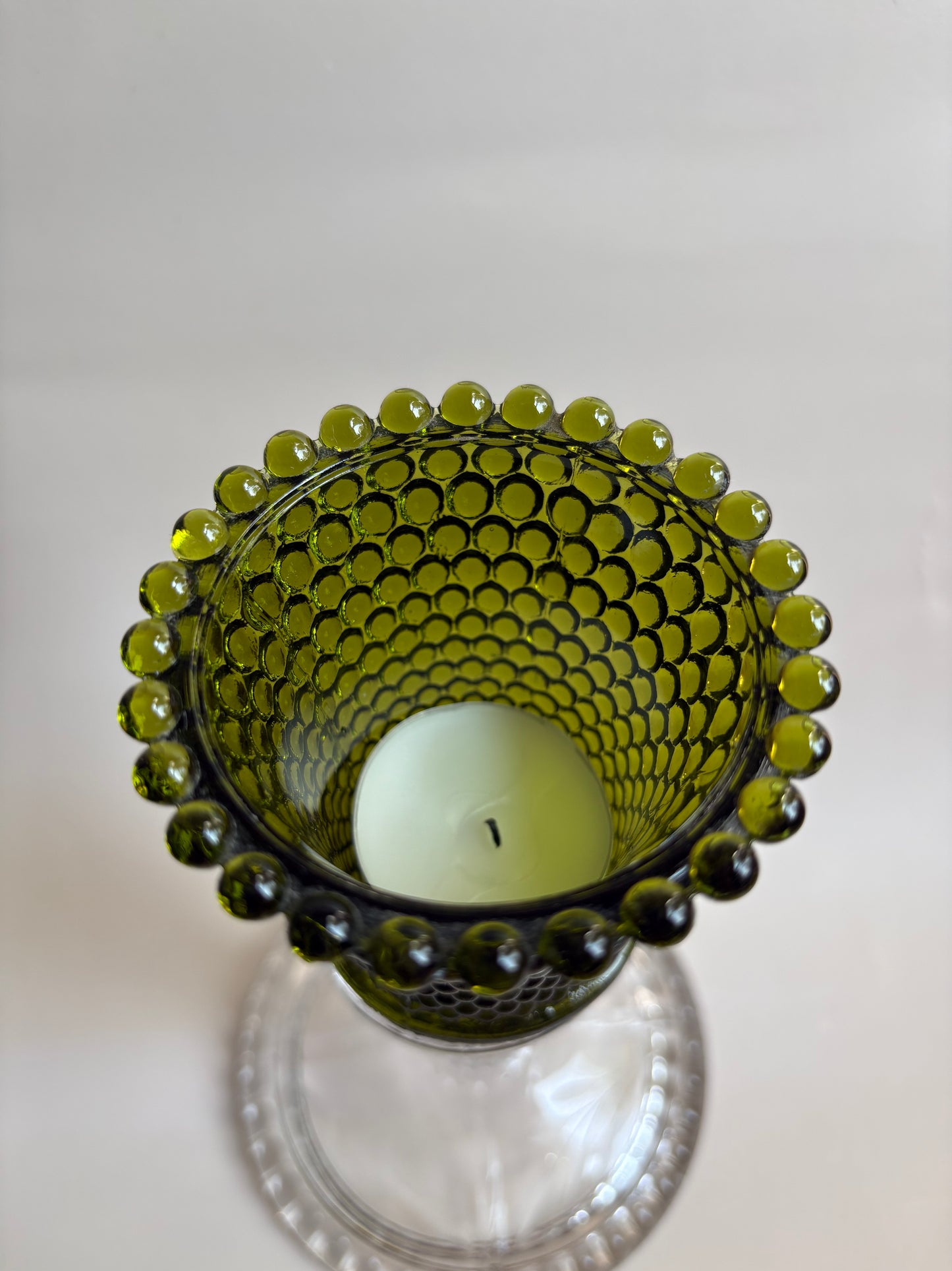 Vintage Green Hobnail Glass Peg Votive Candleholder