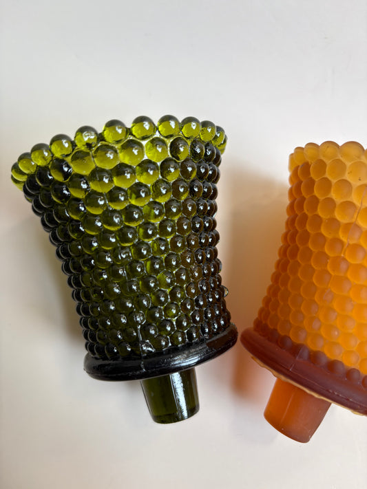 Vintage Green Hobnail Glass Peg Votive Candleholder