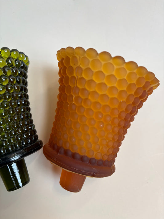Vintage Hobnail Amber Glass Peg Votive Candleholder