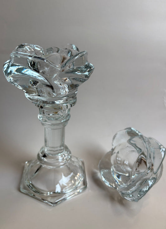 Pair of Vintage Glass Rose Peg Candleholders