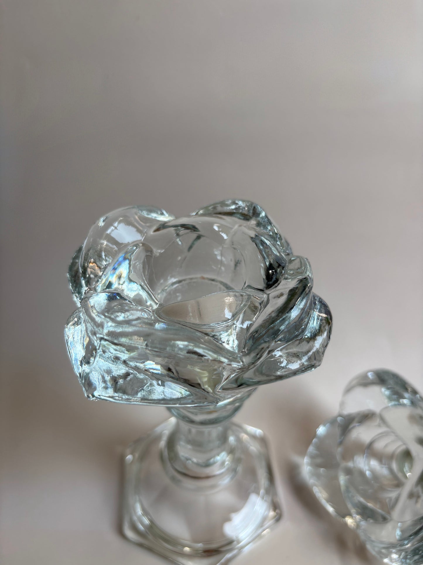 Pair of Vintage Glass Rose Peg Candleholders