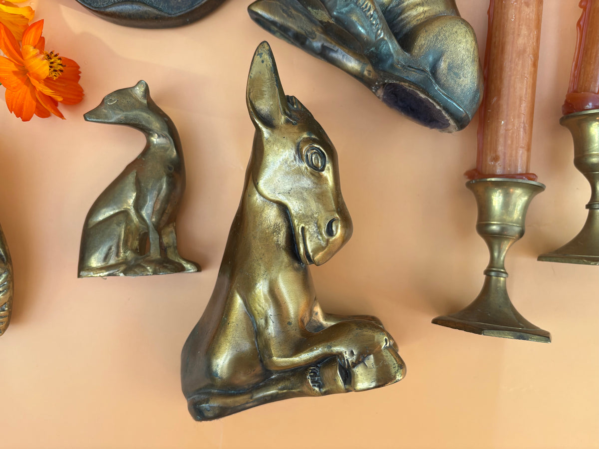 Pair of Vintage Brass Finish Donkey Bookends