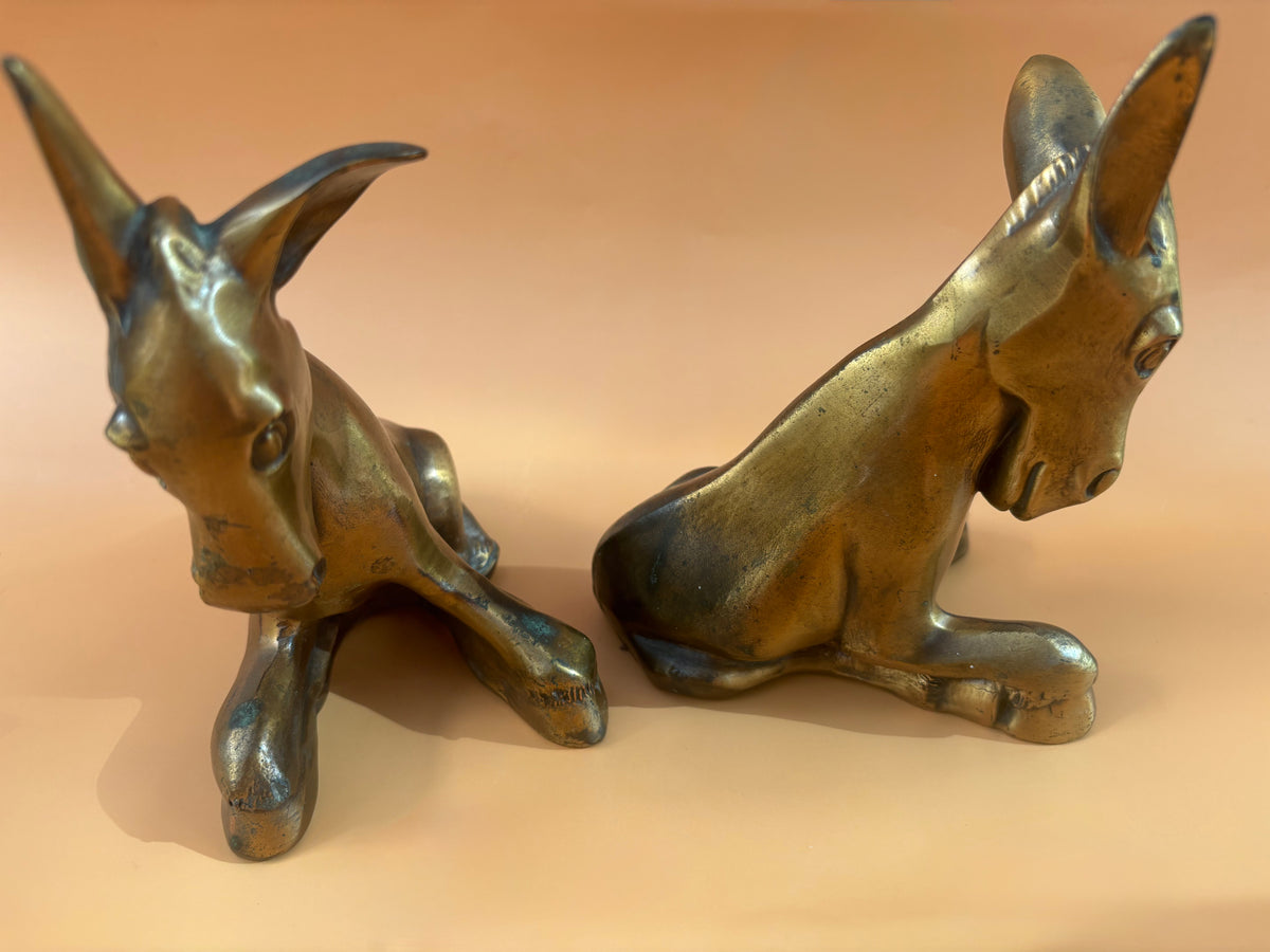 Pair of Vintage Brass Finish Donkey Bookends