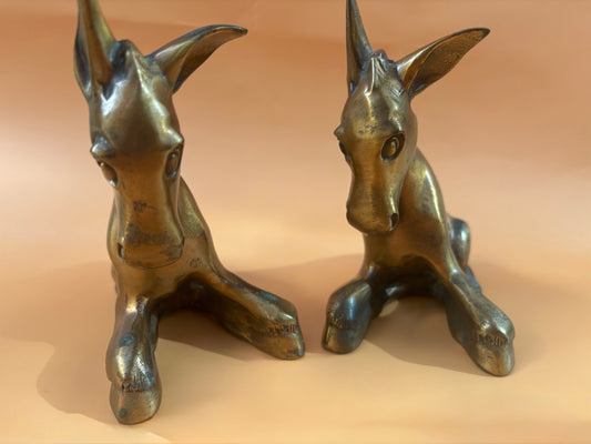 Pair of Vintage Brass Finish Donkey Bookends