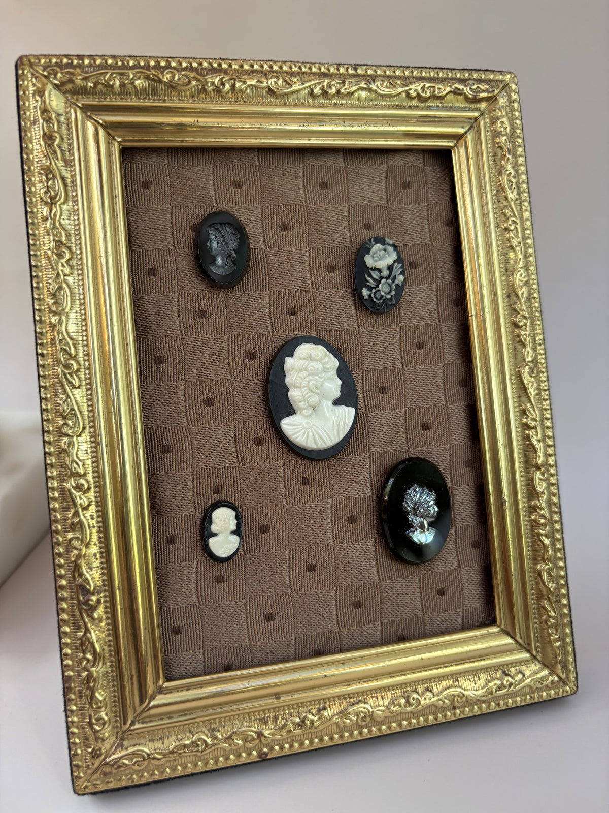 5 Cameos in a Brass Frame