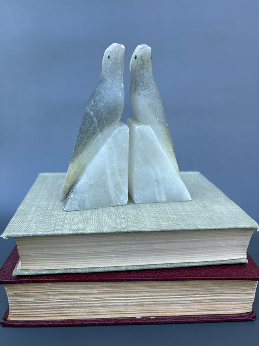 Vintage Pair of Italian Stone Cockatoo Bird Bookends