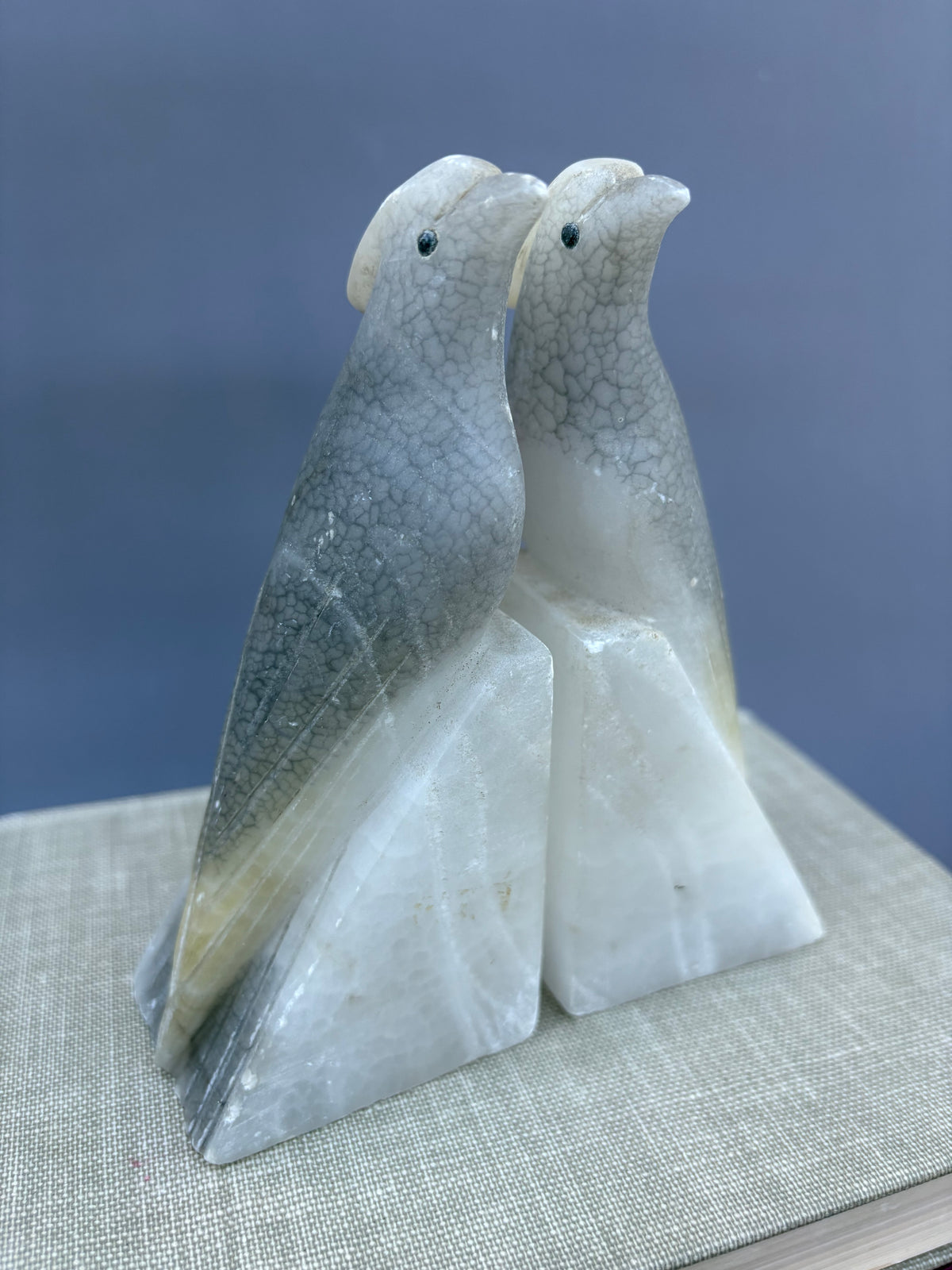 Vintage Pair of Italian Stone Cockatoo Bird Bookends