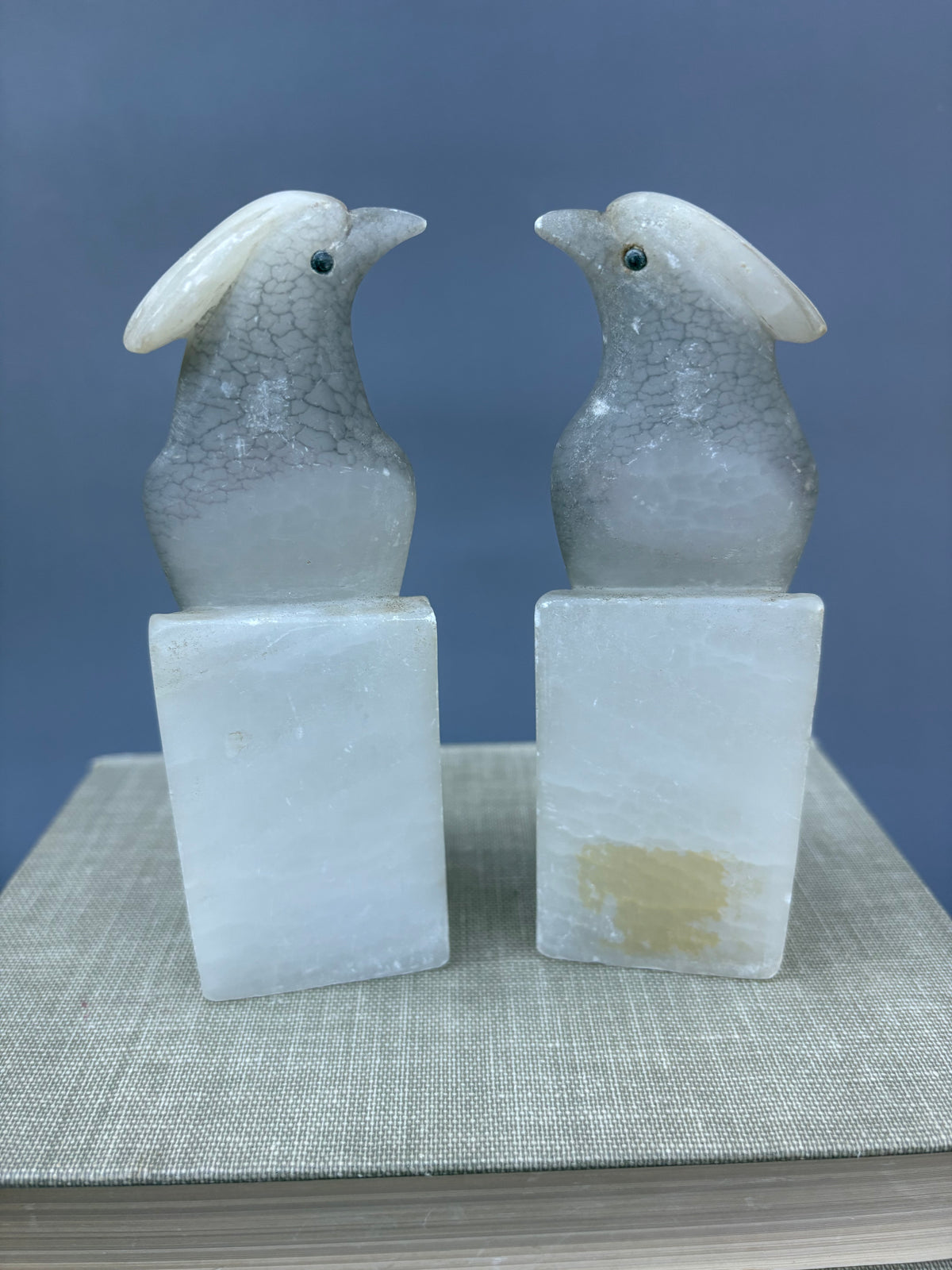 Vintage Pair of Italian Stone Cockatoo Bird Bookends