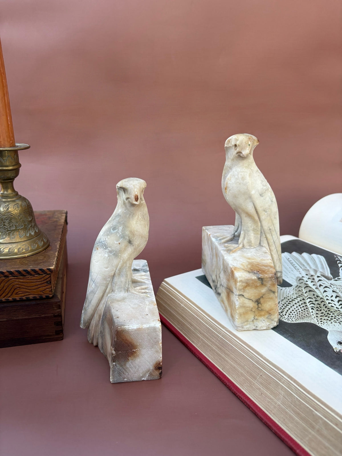 Vintage Pair of Alabaster Bird Bookends